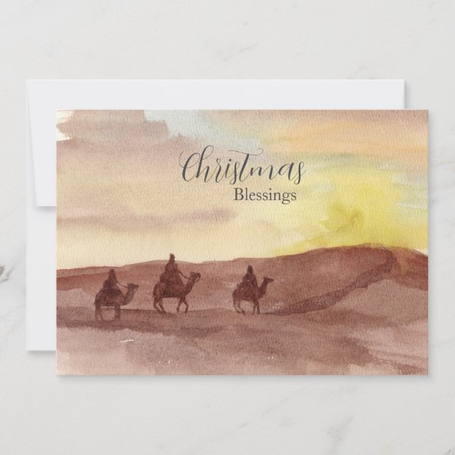 Christmas Blessings Three Wise Men Camels Desert Holiday Card (Front)