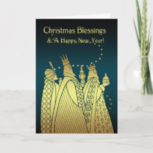 Christmas Blessings - Three Wise Men - Gold Effect Holiday Card