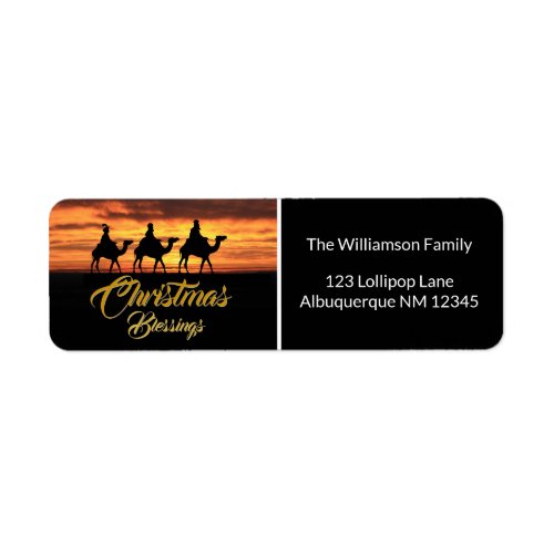 Christmas Blessings Three Wise Men Riding Camels Label