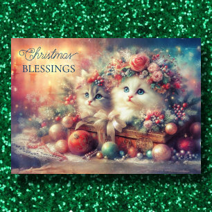 Christmas Blessings Vintage Kittens Bible Verse Holiday Card