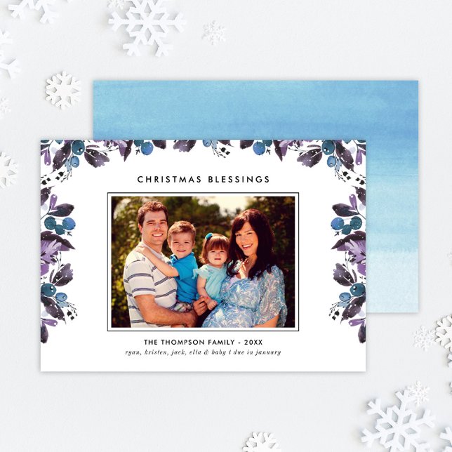 Christmas Blessings Watercolor Foliage Holiday Card (Creator Uploaded)