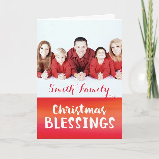 Christmas Blessings Watercolor-Look Customizable P Holiday Card (Front)