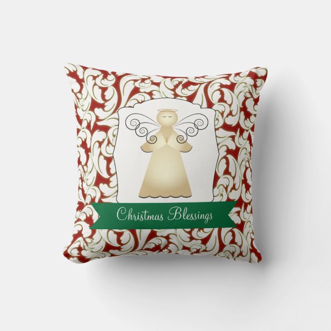 Christmas Blessings with Angel Throw Pillow (Front)