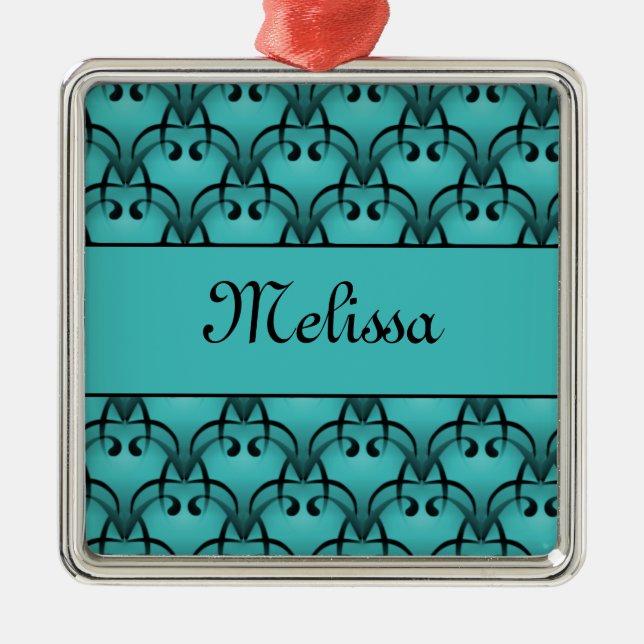 Christmas Bliss Premium Square Ornament, Teal Metal Ornament (Front)