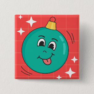 Christmas blobe face smile happy retro cartoon button
