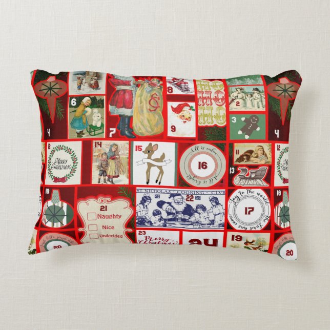 Christmas Block Advent Illustration Square Art Accent Pillow (Back)