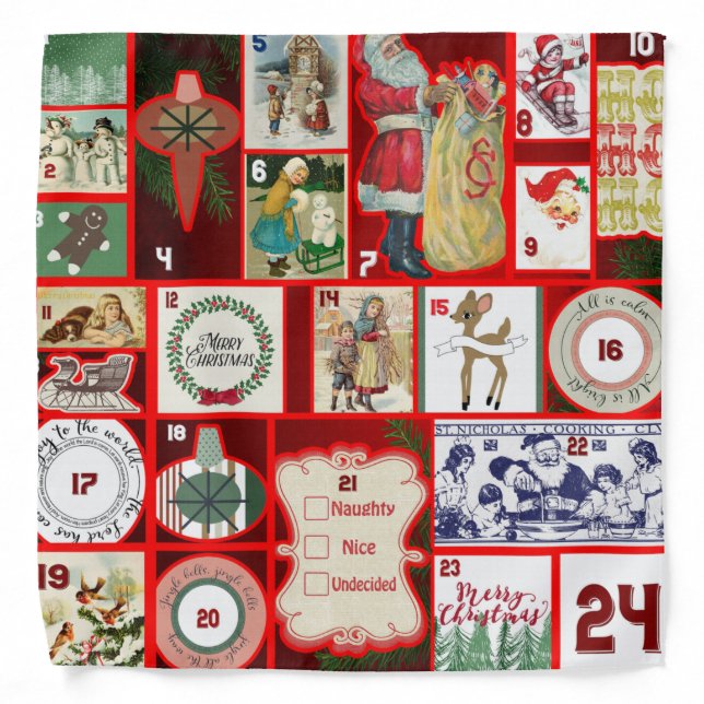 Christmas Block Advent Illustration Square Art Bandana (Front)