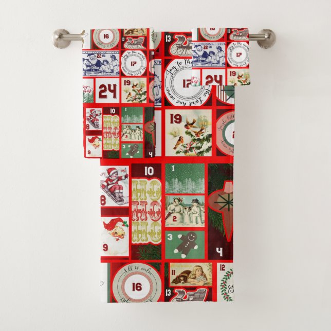 Christmas Block Advent Illustration Square Art Bath Towel Set (Insitu)