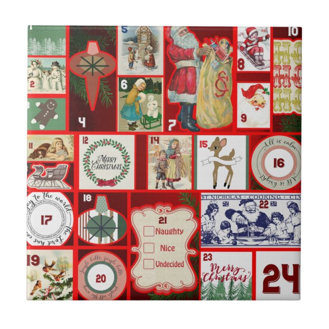Christmas Block Advent Illustration Square Art Ceramic Tile (Front)