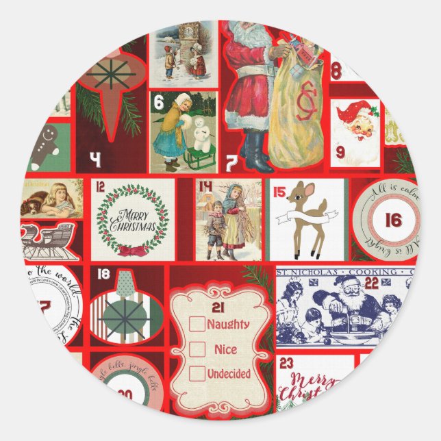Christmas Block Advent Illustration Square Art Classic Round Sticker (Front)