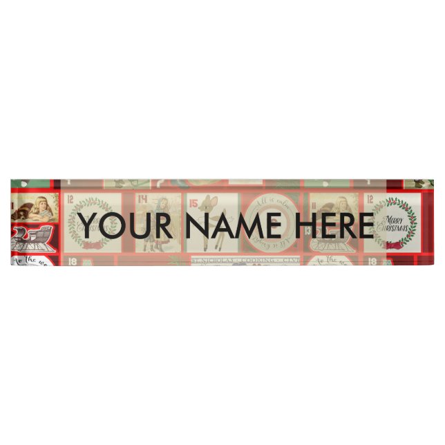 Christmas Block Advent Illustration Square Art Desk Name Plate (Front)
