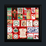 Christmas Block Advent Illustration Square Art Gift Box<br><div class="desc">Vintage Christmas

These great vintage illustrations are red and green and Christmasy! This illustration is based on an old fashioned Christmas advent calendar to celebrate the season of Christmas.</div>
