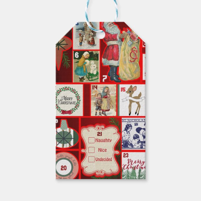 Christmas Block Advent Illustration Square Art Gift Tags (Front)