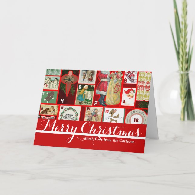 Christmas Block Advent Illustration Square Art Holiday Card (Front)