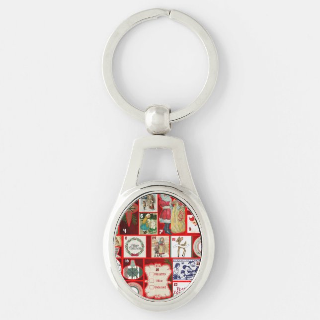 Christmas Block Advent Illustration Square Art Keychain (Front)