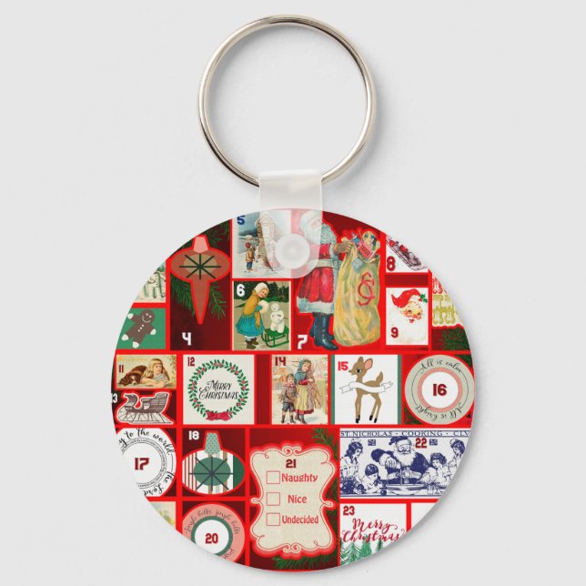 Christmas Block Advent Illustration Square Art Keychain (Front)