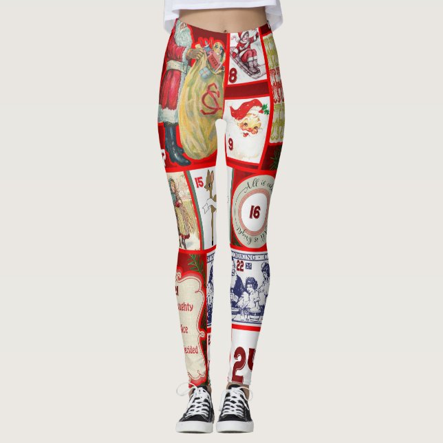 Christmas Block Advent Illustration Square Art Leggings (Front)