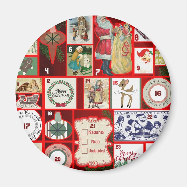 Christmas Block Advent Illustration Square Art Magnet (Front)