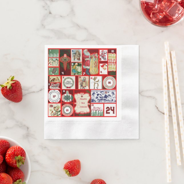 Christmas Block Advent Illustration Square Art Napkins (Insitu)