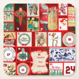 Christmas Block Advent Illustration Square Art Paper Coaster