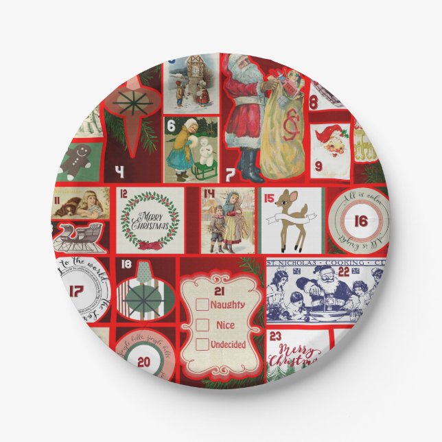 Christmas Block Advent Illustration Square Art Paper Plates (Front)