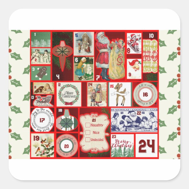 Christmas Block Advent Illustration Square Art Sticker (Front)