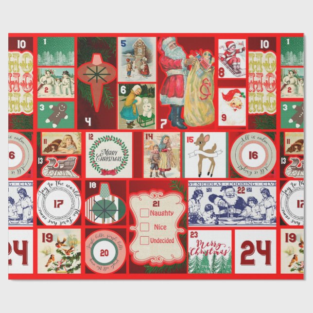 Christmas Block Advent Illustration Square Art Wrapping Paper (Flat)