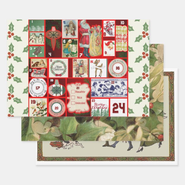 Christmas Block Advent Illustration Square Art Wrapping Paper Sheets (Set)
