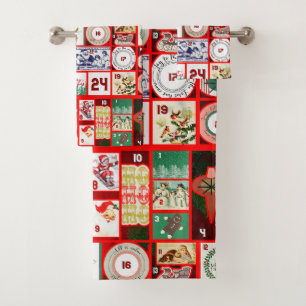 Christmas Block Illustration Squares Bath Towel Set