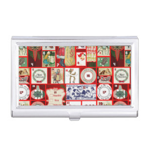 Christmas Block Illustration Squares Business Card Case