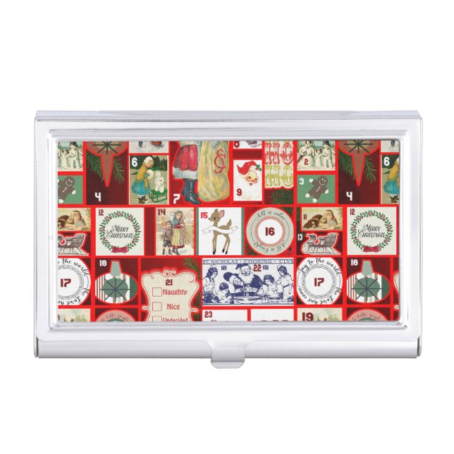 Christmas Block Illustration Squares Business Card Case (Front)