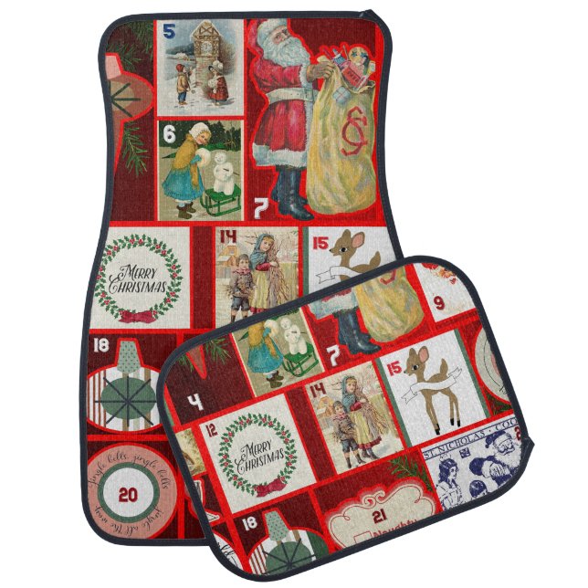 Christmas Block Illustration Squares Car Floor Mat (Set)