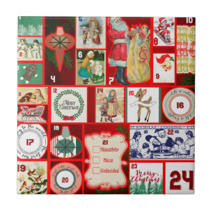 Christmas Block Illustration Squares Ceramic Tile