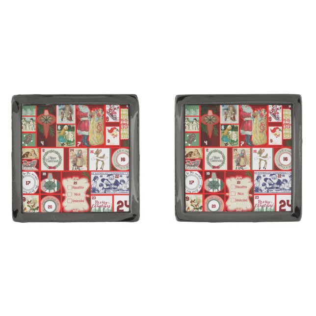 Christmas Block Illustration Squares Cufflinks (Front)