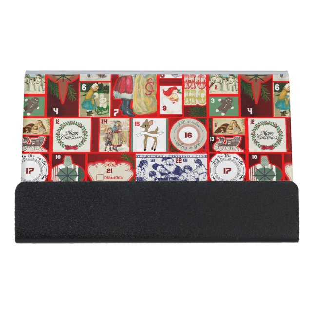 Christmas Block Illustration Squares Desk Business Card Holder (Front)