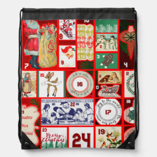 Christmas Block Illustration Squares Drawstring Bag