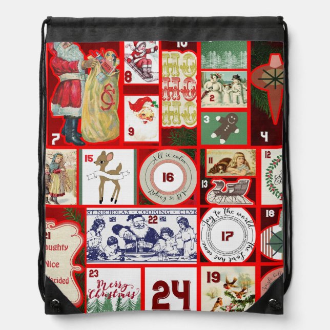 Christmas Block Illustration Squares Drawstring Bag (Front)