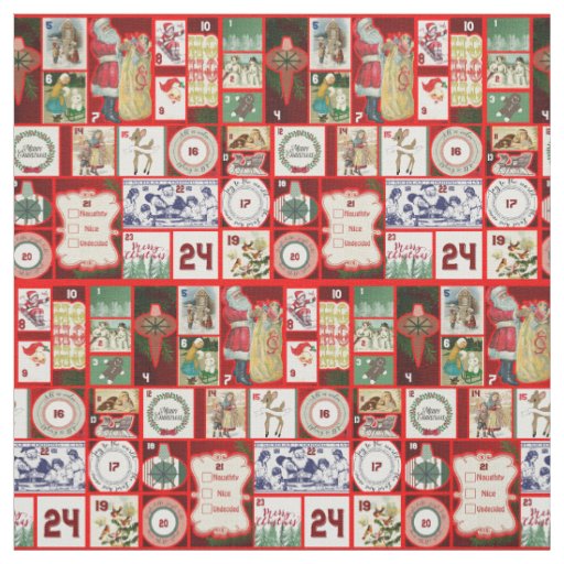 Christmas Block Illustration Squares Fabric