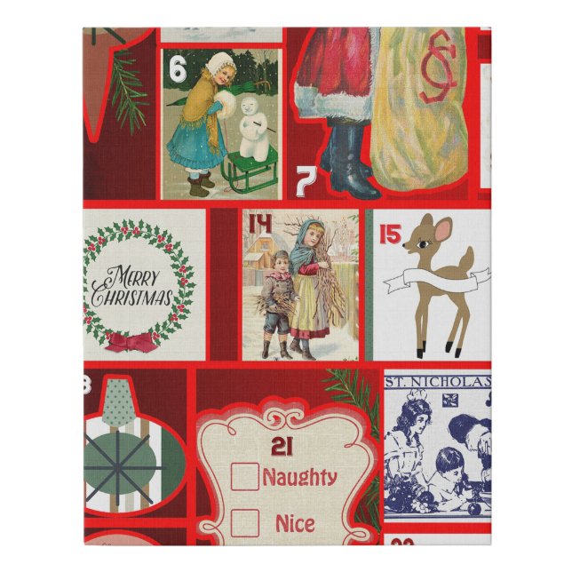 Christmas Block Illustration Squares Faux Canvas Print (Front)