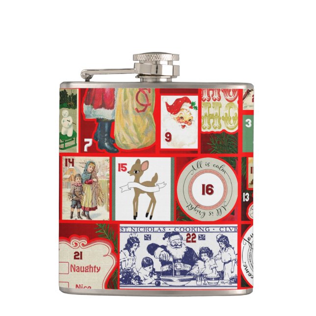 Christmas Block Illustration Squares Flask (Front)