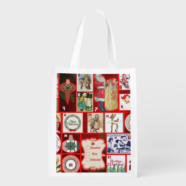 Christmas Block Illustration Squares Grocery Bag (Back)