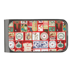 Christmas Block Illustration Squares Gunmetal Finish Money Clip