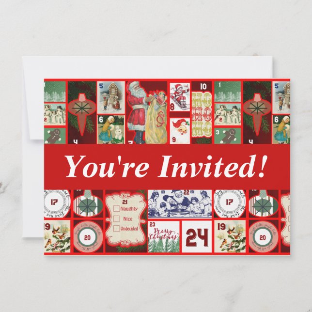 Christmas Block Illustration Squares Invitation (Front)