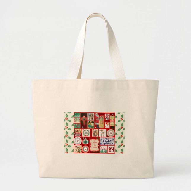 Christmas Block Illustration Squares Large Tote Bag (Front)