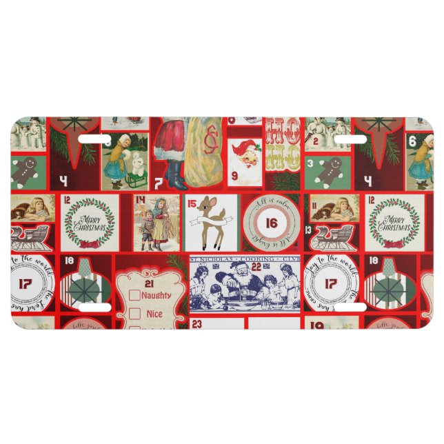 Christmas Block Illustration Squares License Plate (Front)