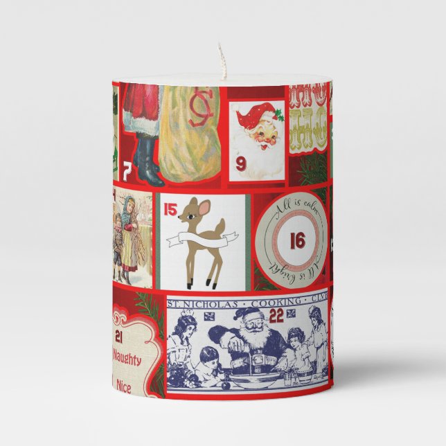 Christmas Block Illustration Squares Pillar Candle (Front)