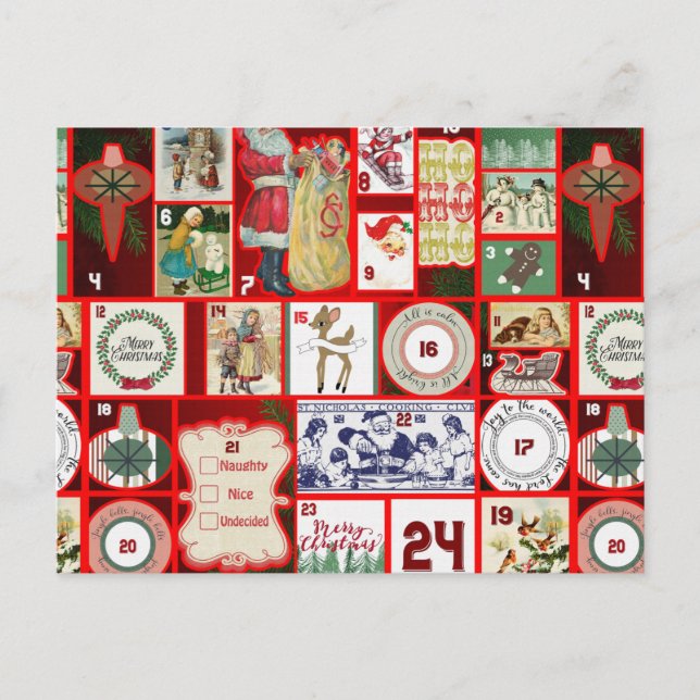 Christmas Block Illustration Squares Postcard (Front)