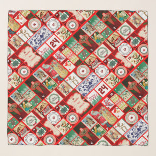 Christmas Block Illustration Squares Scarf