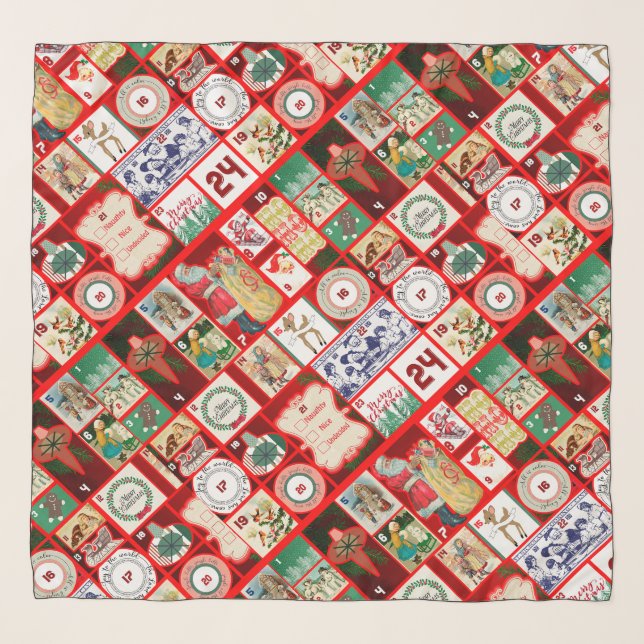 Christmas Block Illustration Squares Scarf (Front)