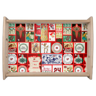 Christmas Block Illustration Squares Serving Tray